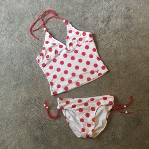 White and Red Polka Dot Kids Tankini